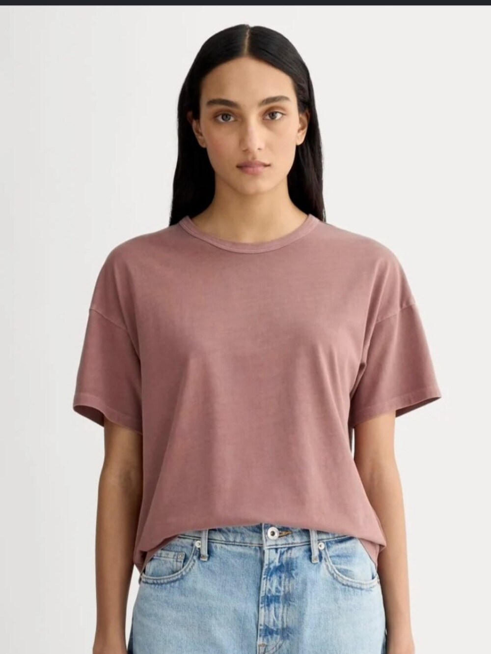 Everlane Boyfriend Tee In Essential Cotton - Dusty Rose/Brown Garment Dye